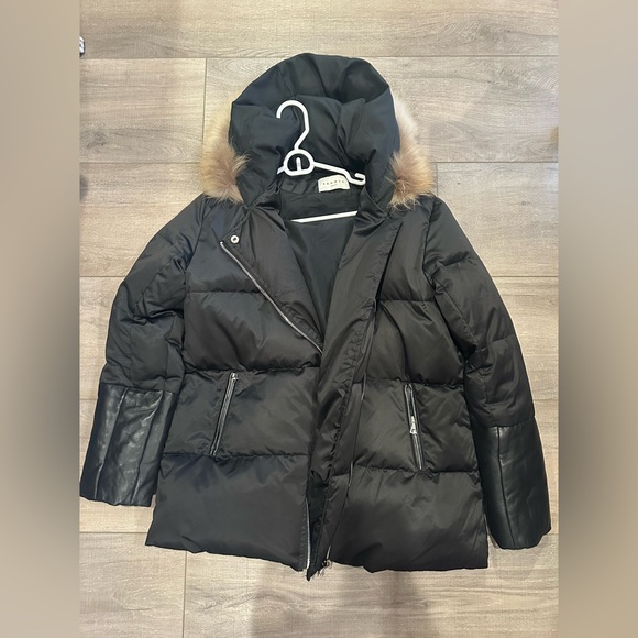Sandro Paris Marcie black down jacket with fur and leather trim 2 - Picture 4 of 15